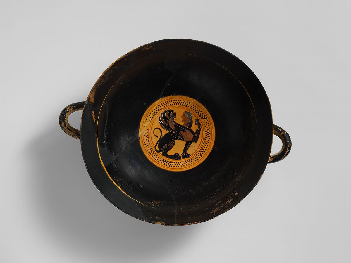 Terracotta kylix: Siana cup (drinking cup), Terracotta, Greek, Attic