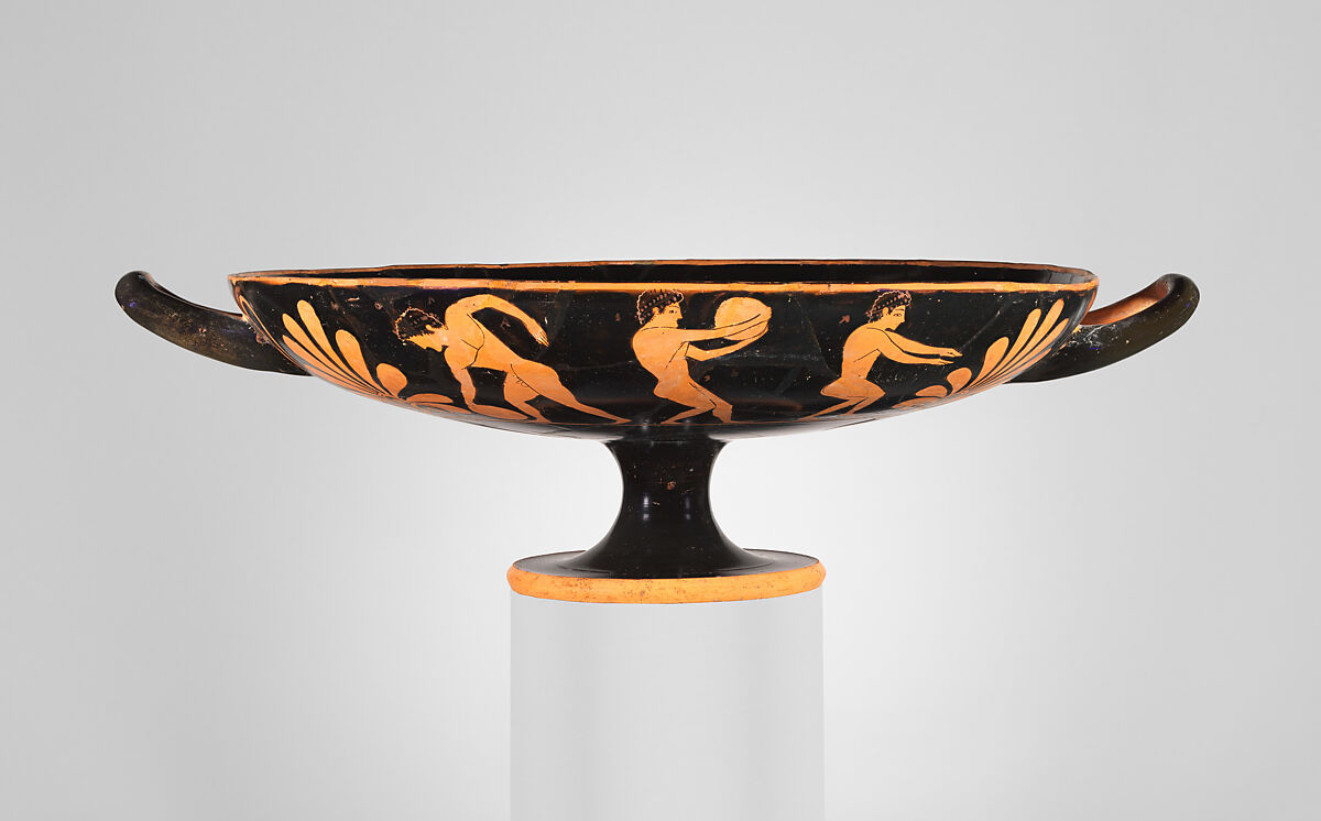 Terracotta kylix (drinking cup), Attributed to the manner of the Epeleios Painter, Terracotta, Greek, Attic