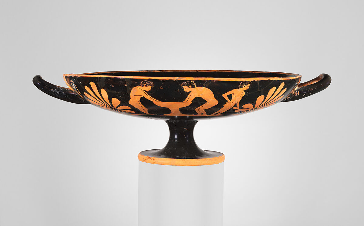 Terracotta kylix (drinking cup), Attributed to the manner of the Epeleios Painter, Terracotta, Greek, Attic