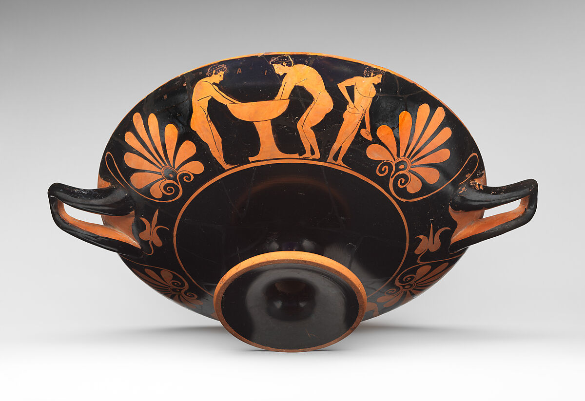 Terracotta kylix (drinking cup), Attributed to the manner of the Epeleios Painter, Terracotta, Greek, Attic