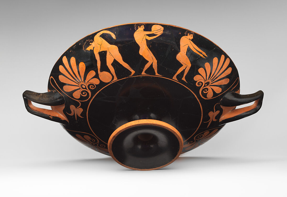 Terracotta kylix (drinking cup), Attributed to the manner of the Epeleios Painter, Terracotta, Greek, Attic