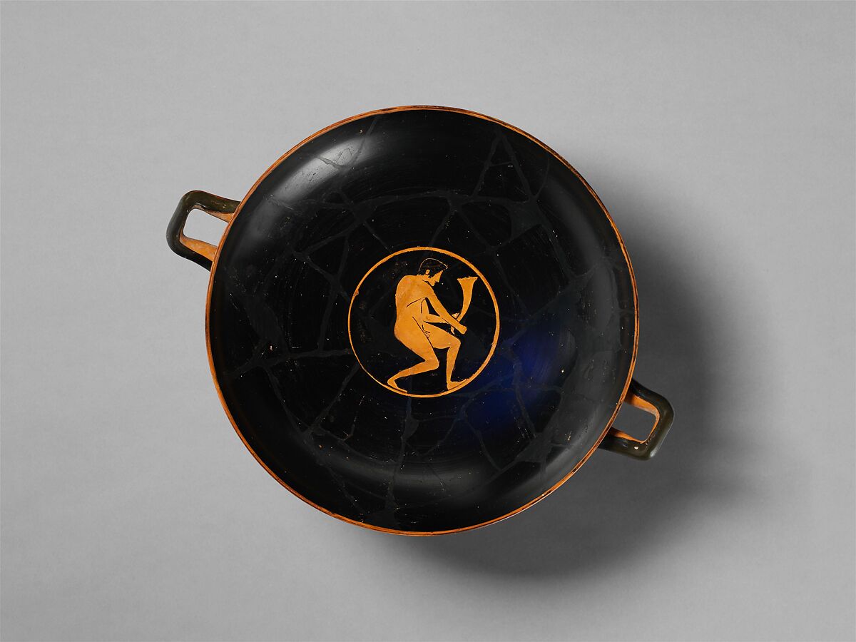 Terracotta kylix (drinking cup), Attributed to the Euergides Painter, Terracotta, Greek, Attic