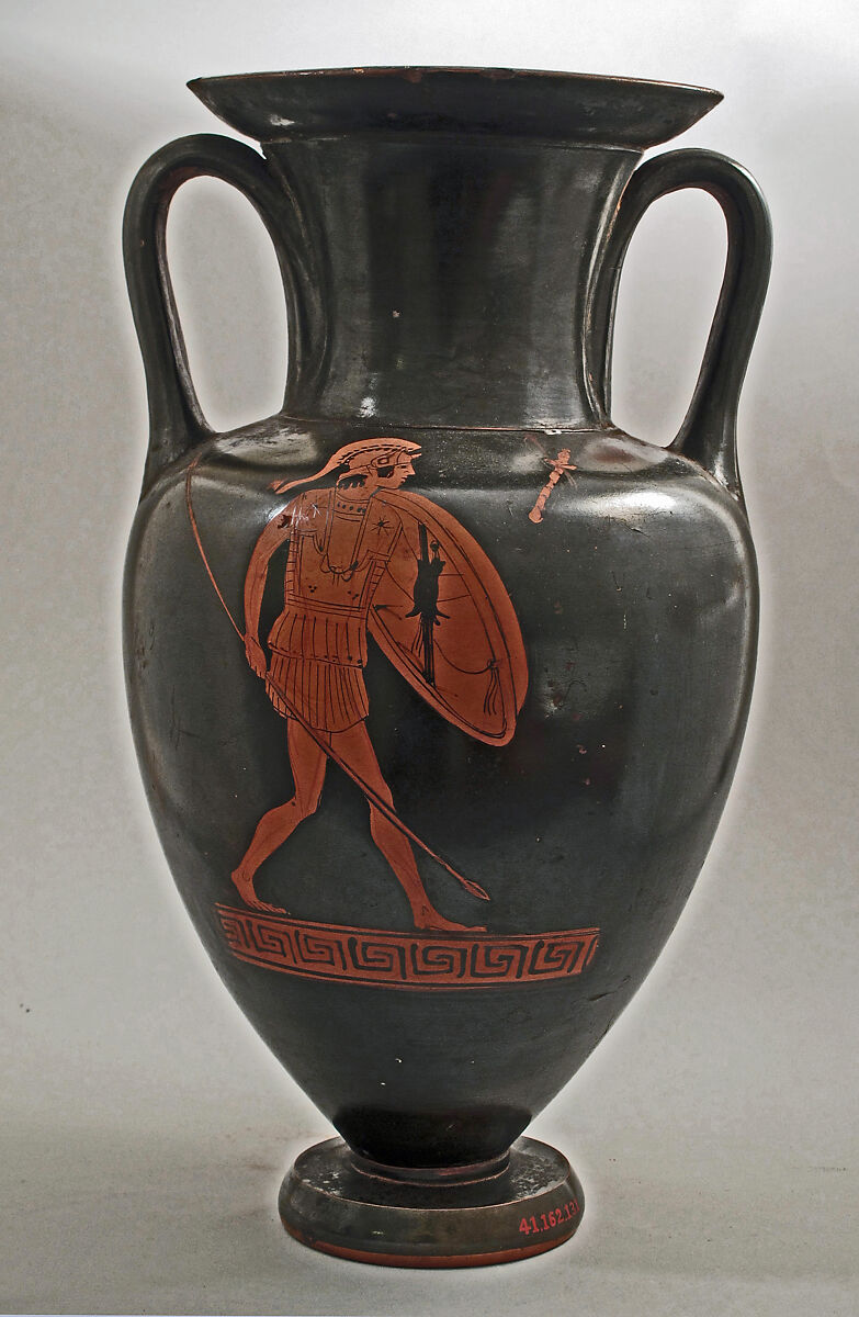 Terracotta Nolan amphora (jar), Attributed to near the Painter of London E 342, Terracotta, Greek, Attic