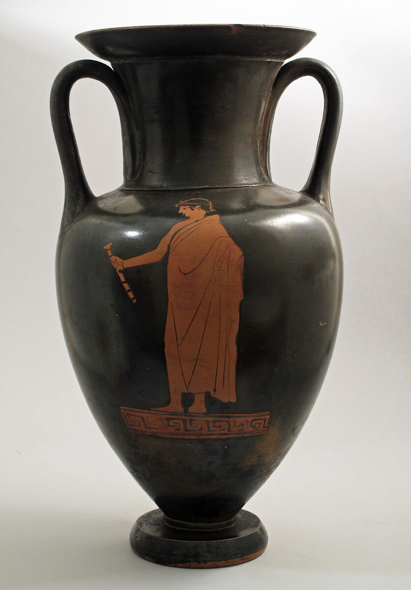 Terracotta Nolan amphora (jar), Attributed to near the Painter of London E 342, Terracotta, Greek, Attic 
