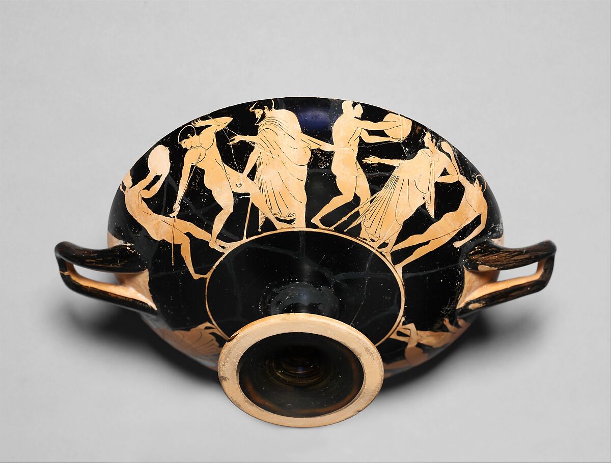 Terracotta kylix (drinking cup), Attributed to the manner of the Epeleios Painter, Terracotta, Greek, Attic