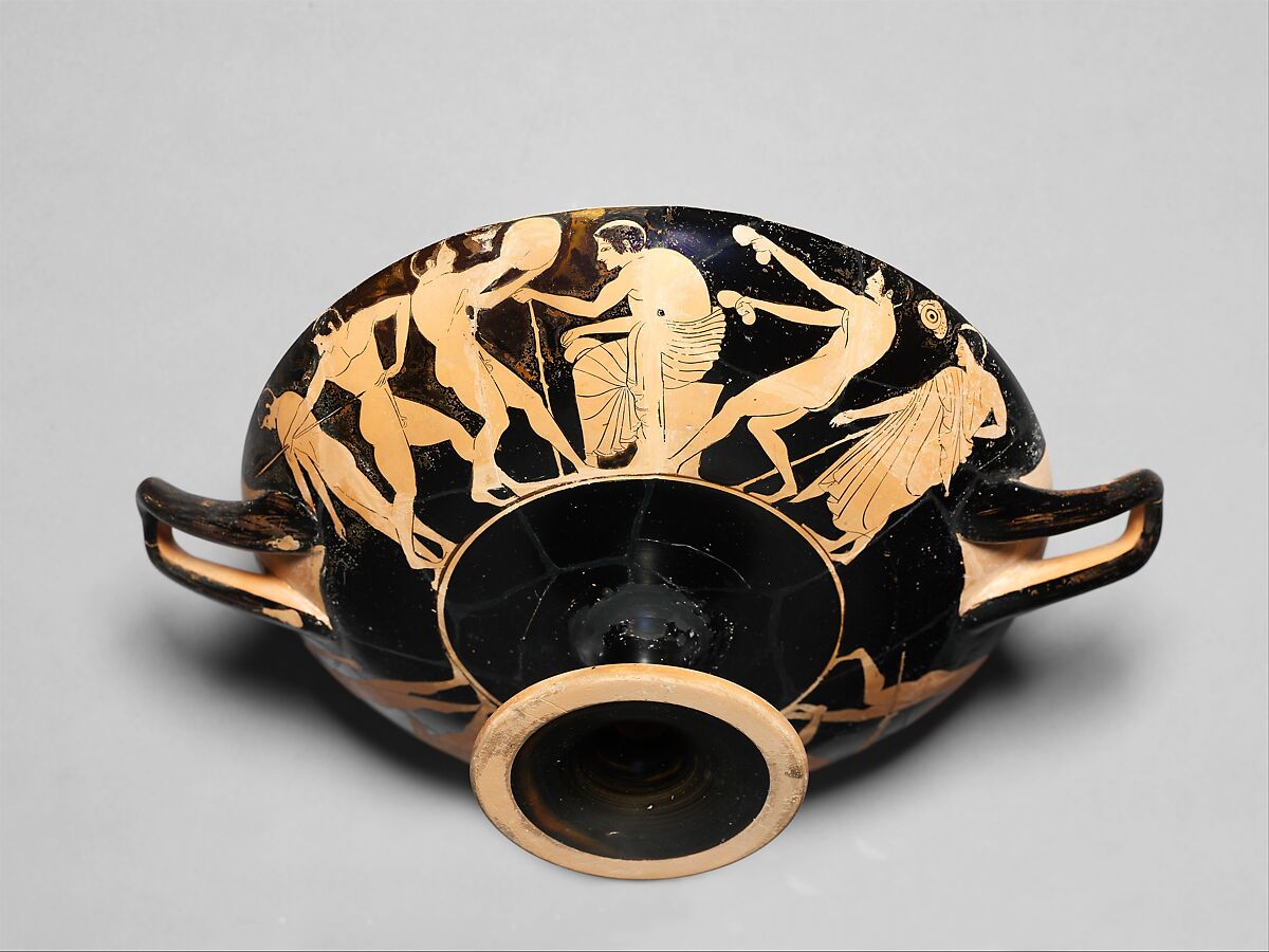 Terracotta kylix (drinking cup), Attributed to the manner of the Epeleios Painter, Terracotta, Greek, Attic