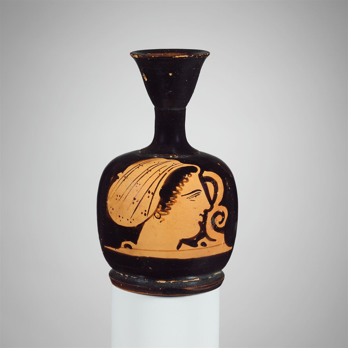 Terracotta squat lekythos (oil flask), Terracotta, Greek, Attic 