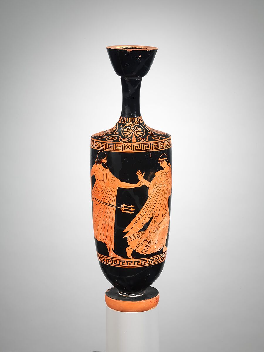 Terracotta lekythos (oil flask), Resembles rather early work of the Achilles Painter, Terracotta, Greek, Attic