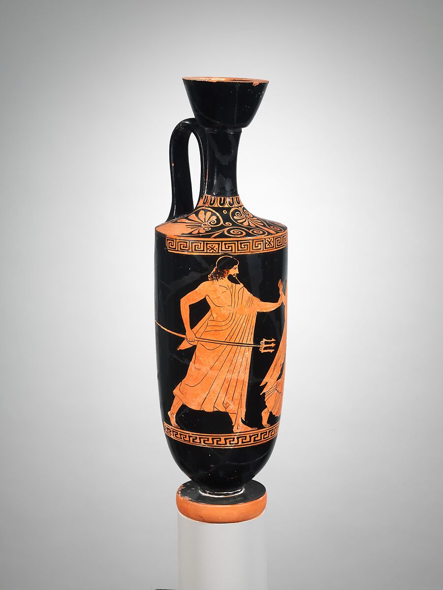 Terracotta lekythos (oil flask), Resembles rather early work of the Achilles Painter, Terracotta, Greek, Attic