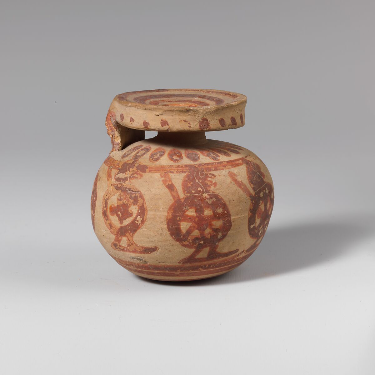 Terracotta aryballos (oil flask), Terracotta, Greek, Corinthian 