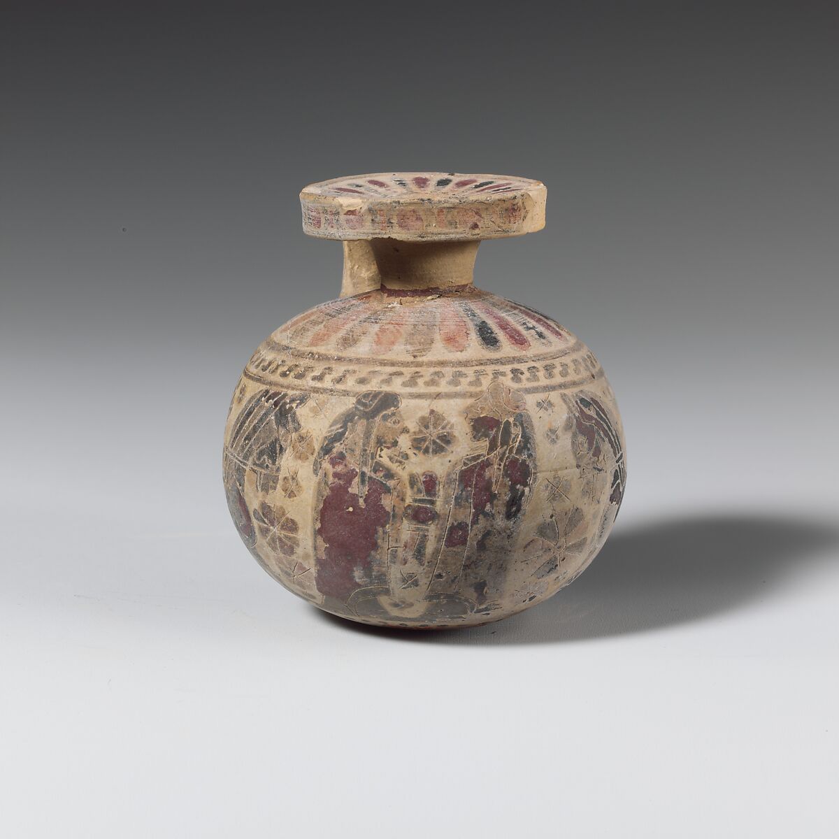Terracotta aryballos (oil flask), Terracotta, Greek, Corinthian 