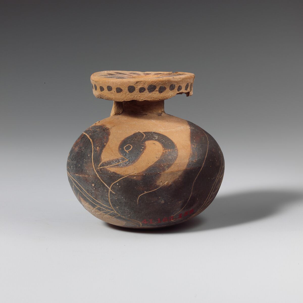 Terracotta aryballos (oil flask), Terracotta, Greek, Corinthian 