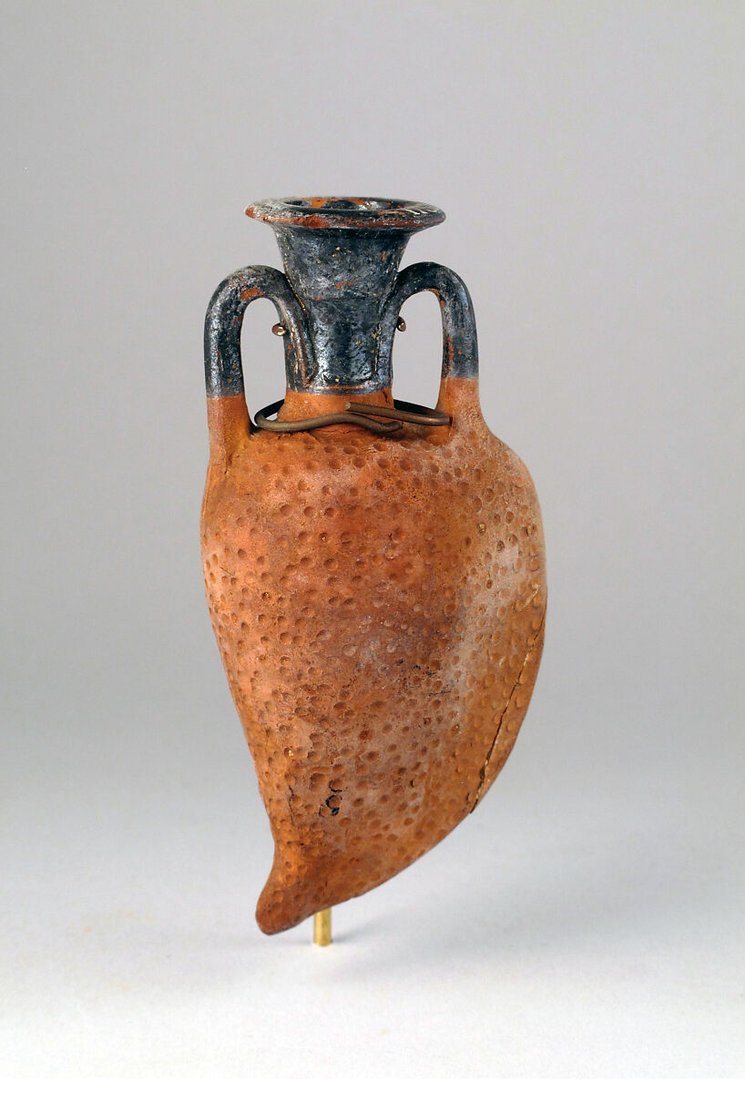 Amphoriskos in the form of an almond, Terracotta, Greek, Attic 