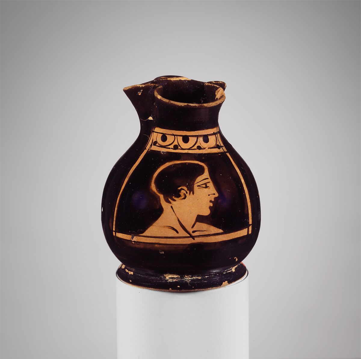 Terracotta oinochoe: chous (jug), Terracotta, Greek, Attic 