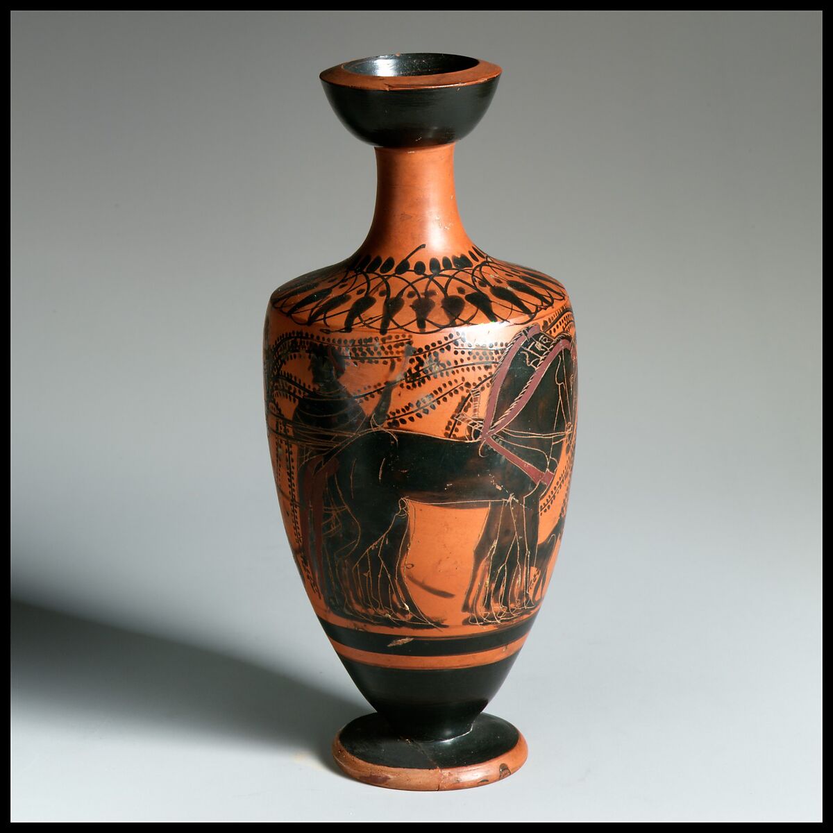 Lekythos, Attributed to the Class of Athens 581, Terracotta, Greek, Attic 