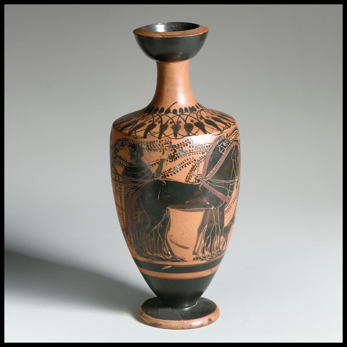 Lekythos, Attributed to the Class of Athens 581, Terracotta, Greek, Attic
