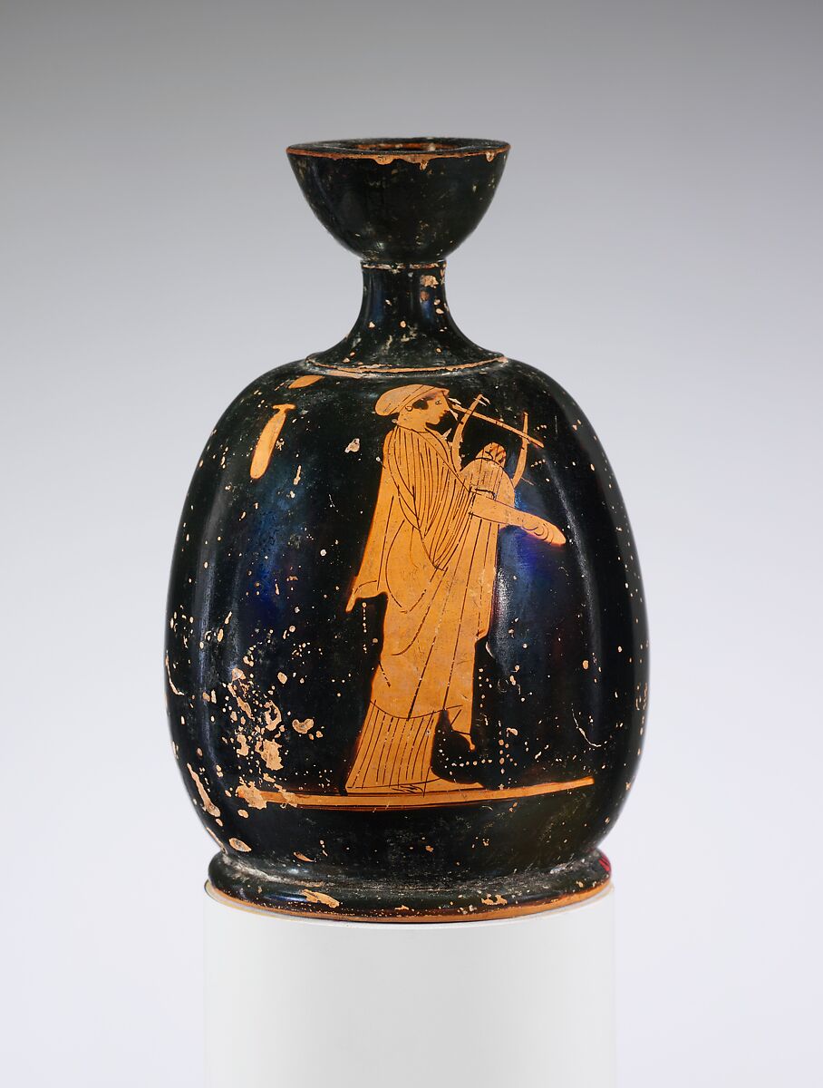 Terracotta squat lekythos (oil flask), Terracotta, Greek, Attic 