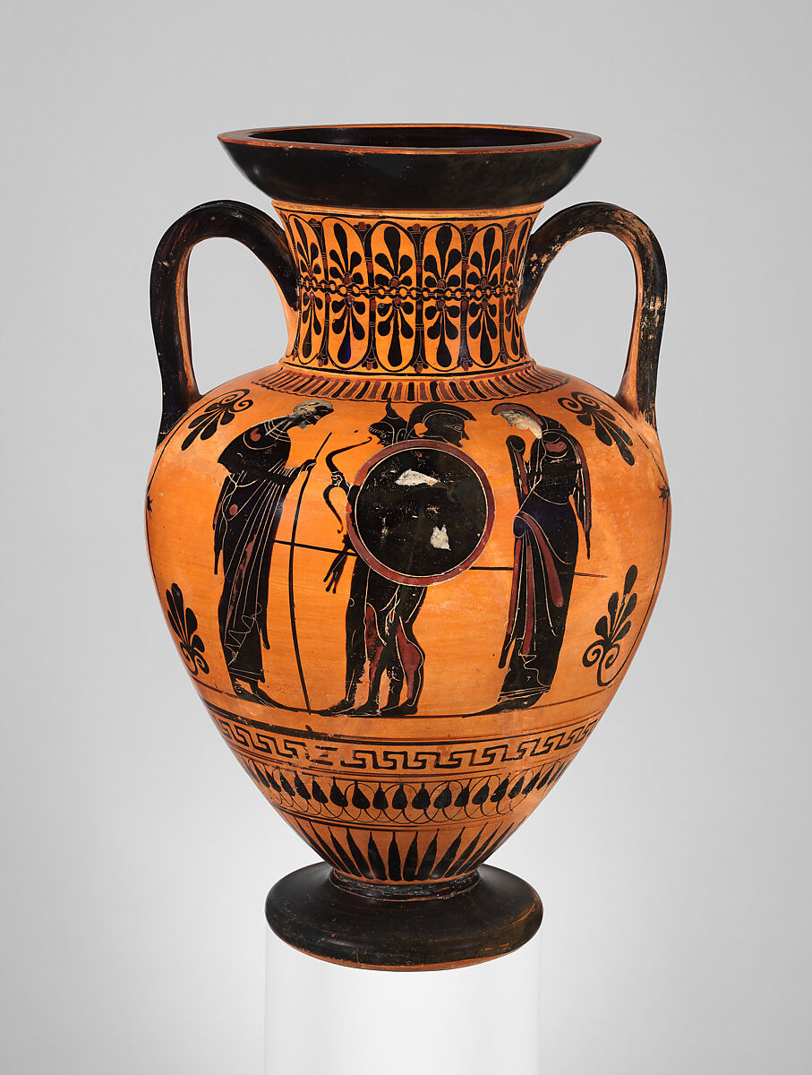 Terracotta neck-amphora (jar), Terracotta, Greek, Attic