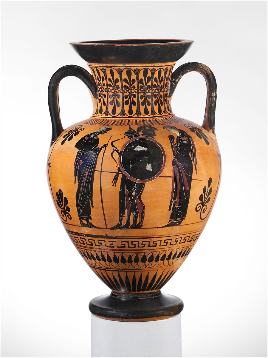 Terracotta neck-amphora (jar), Terracotta, Greek, Attic