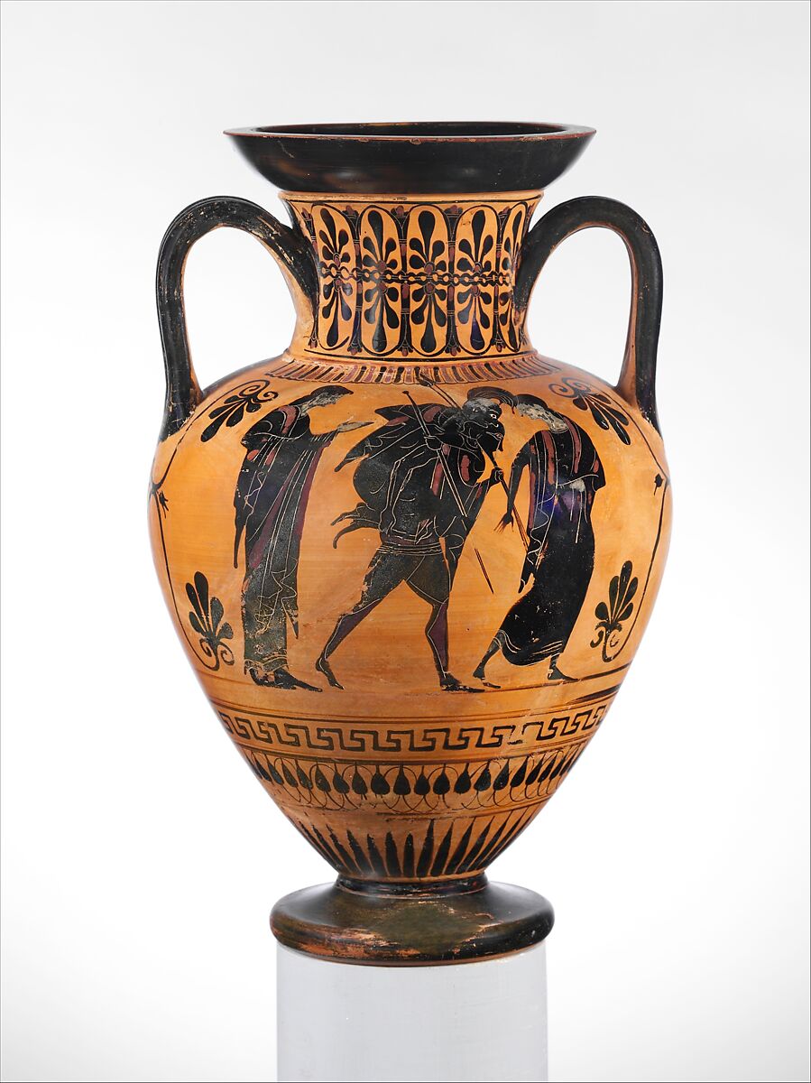 Terracotta neck-amphora (jar), Terracotta, Greek, Attic 
