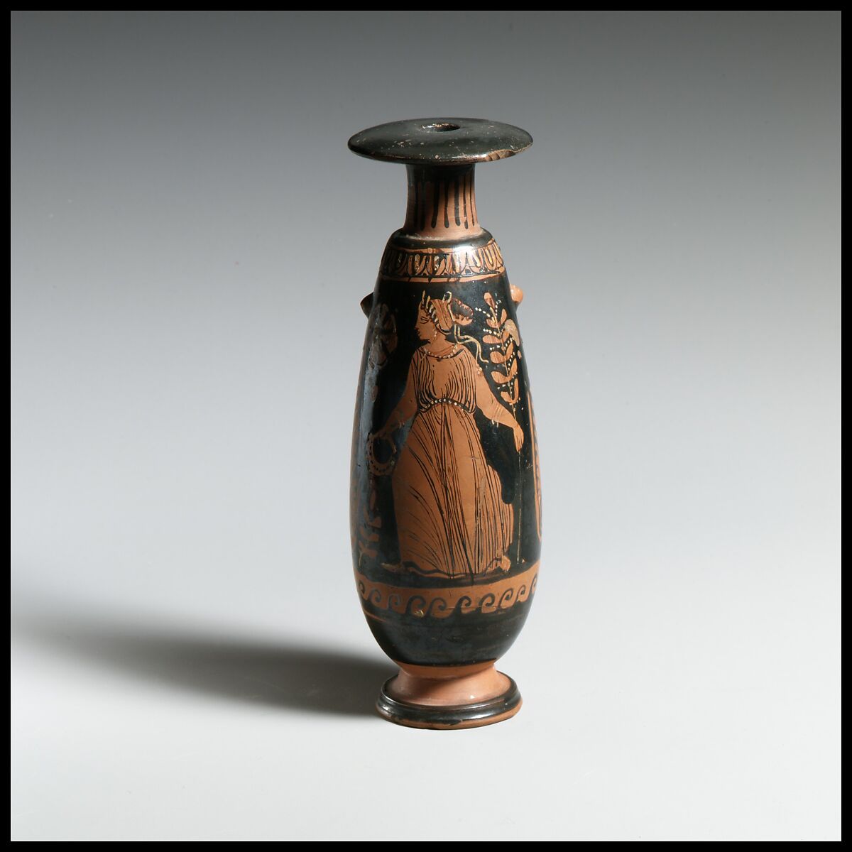 Alabastron, Terracotta, Greek, South Italian, Apulian 