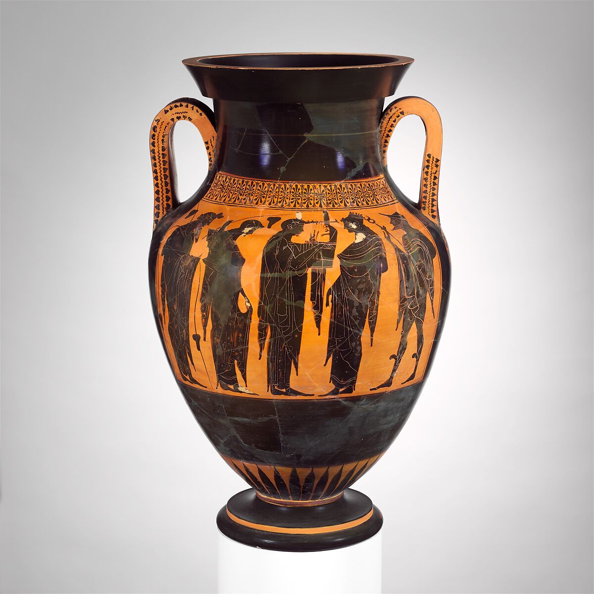 Terracotta amphora (jar), Related to the Antimenes Painter, Terracotta, Greek, Attic