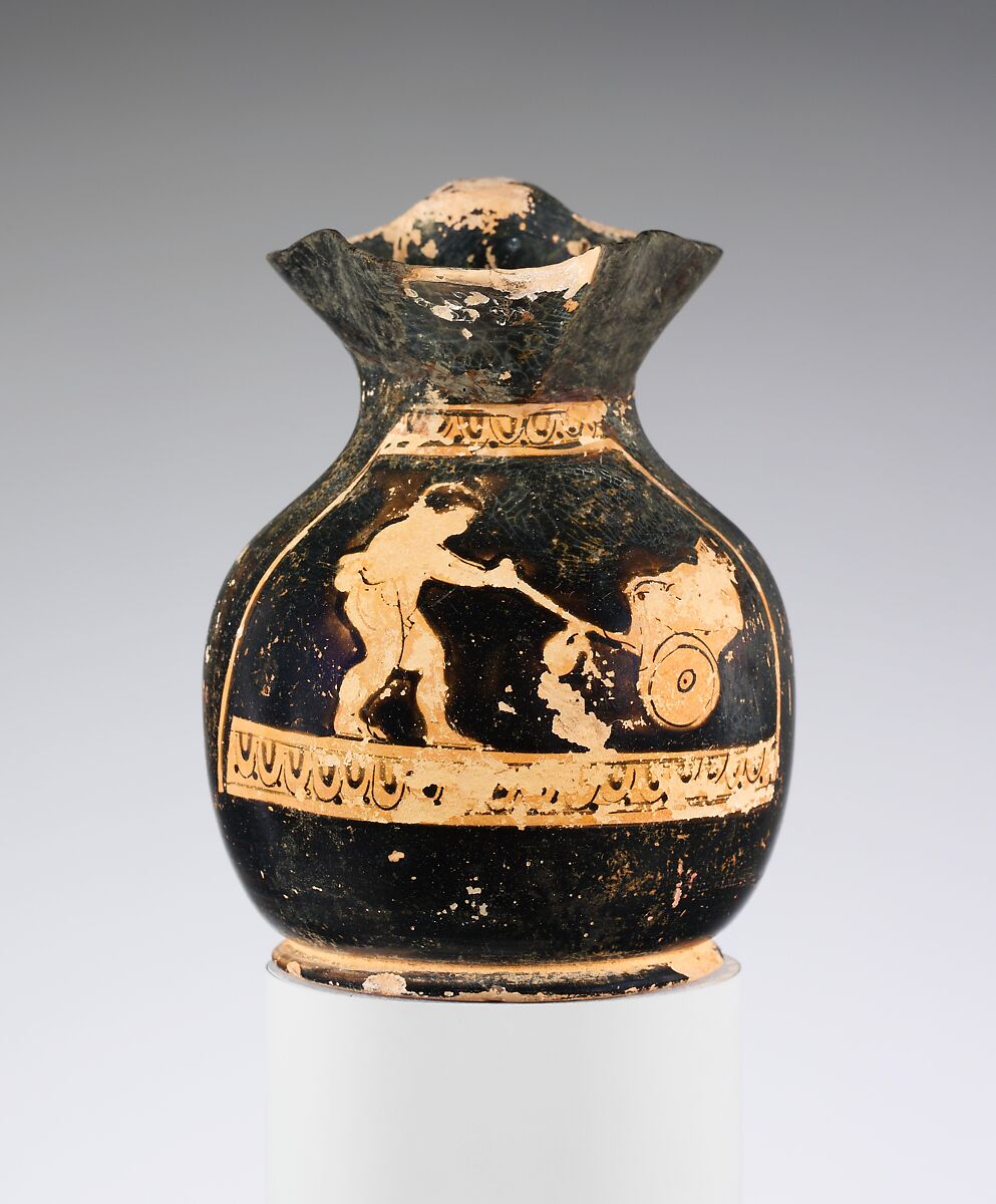 Terracotta oinochoe: chous (jug), Terracotta, Greek, Attic 