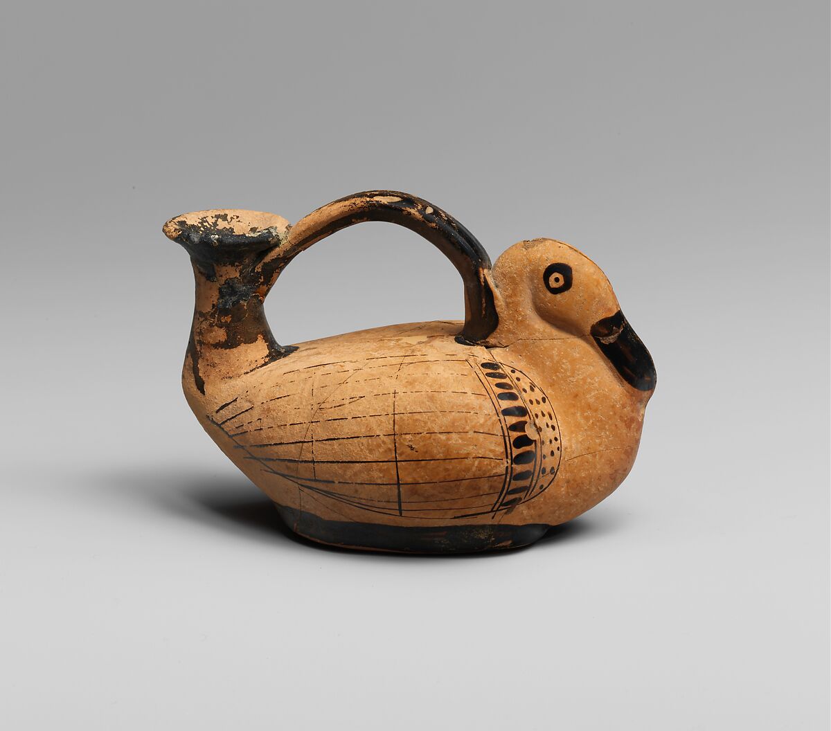 Terracotta askos in the form of a duck, Terracotta, Greek, Attic 