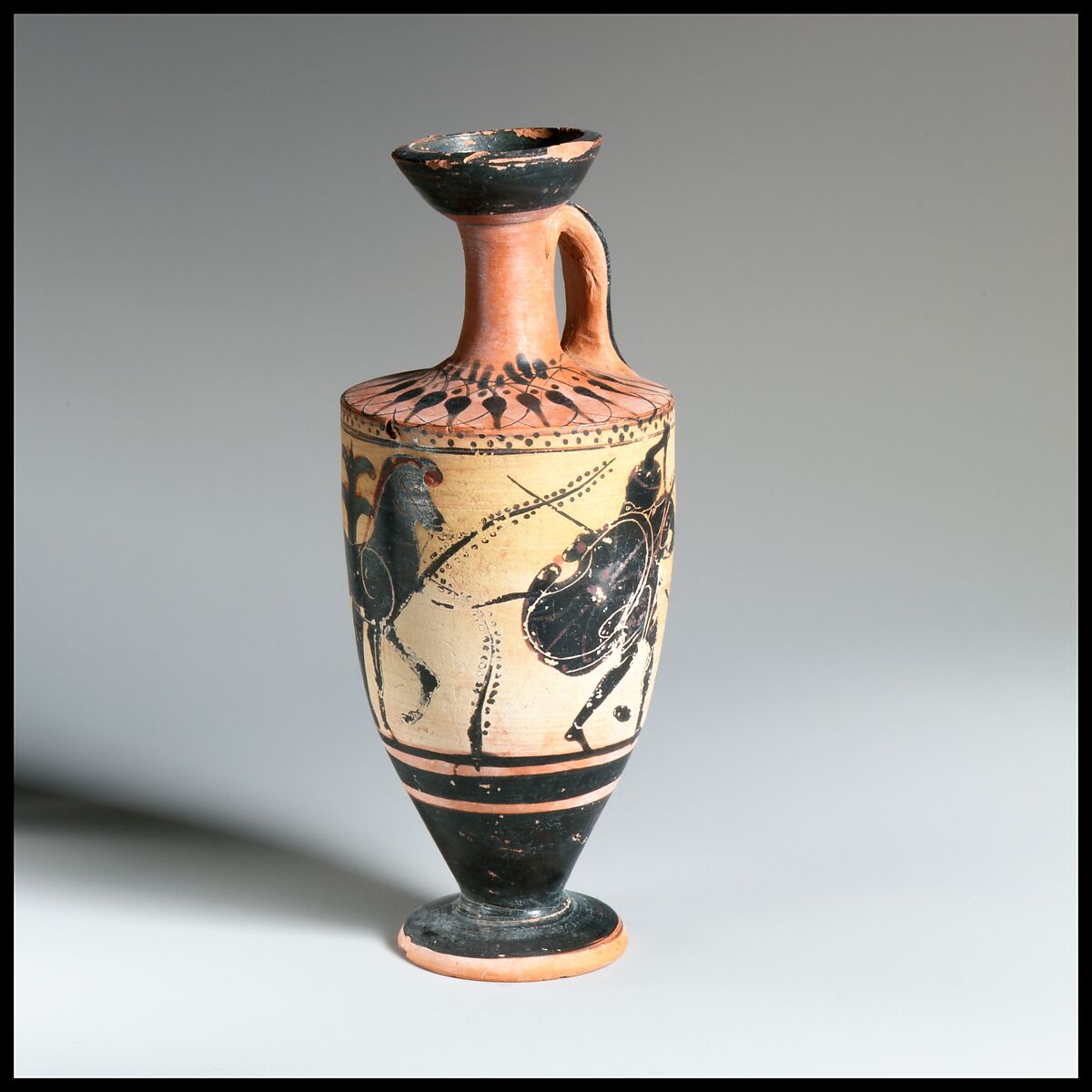 Lekythos, Attributed to the Class of Athens 581, Terracotta, Greek, Attic 