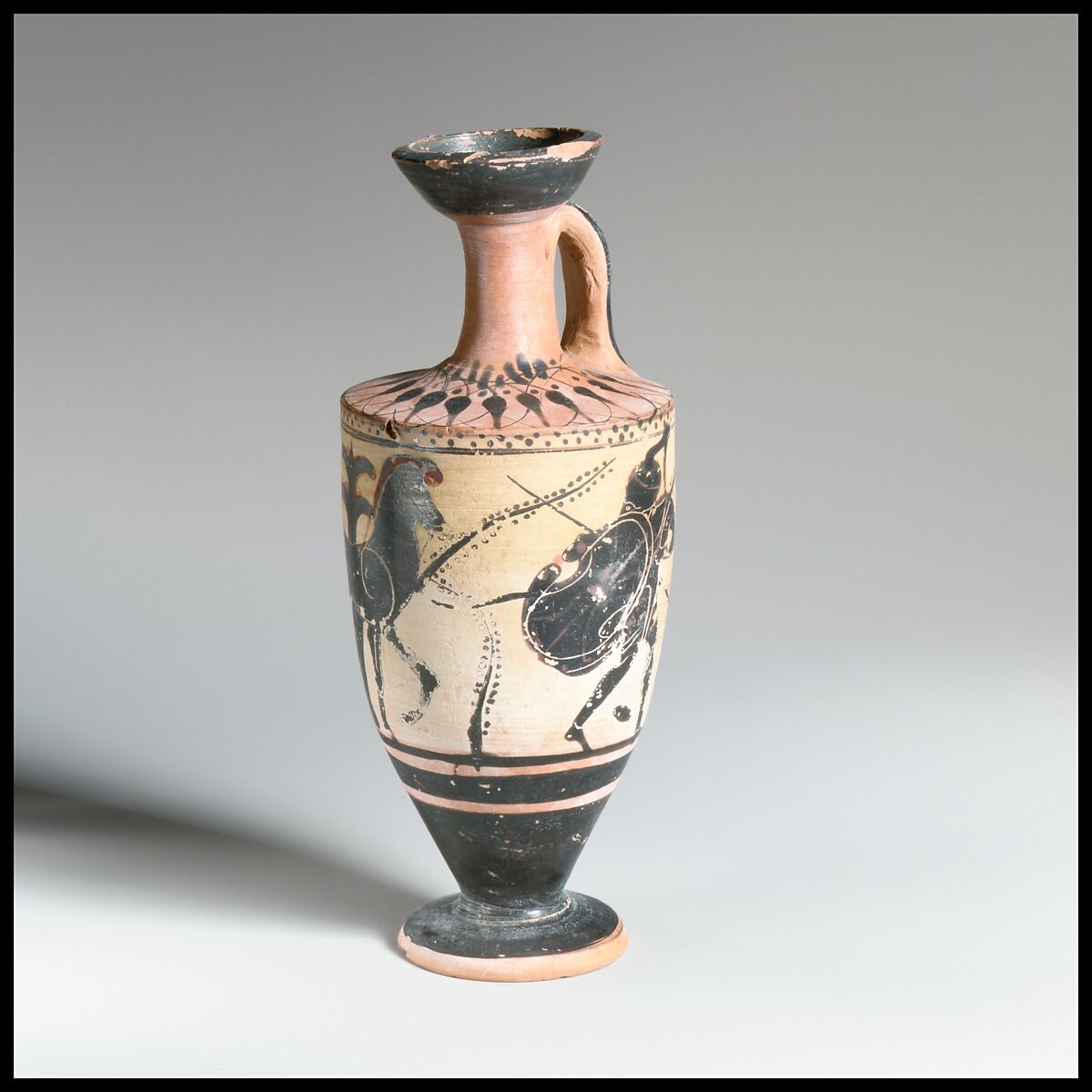 Lekythos, Attributed to the Class of Athens 581, Terracotta, Greek, Attic