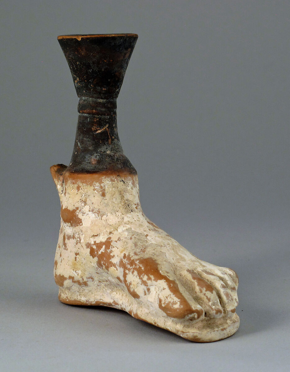 Aryballos in the form of a foot, Terracotta, Greek, Attic 