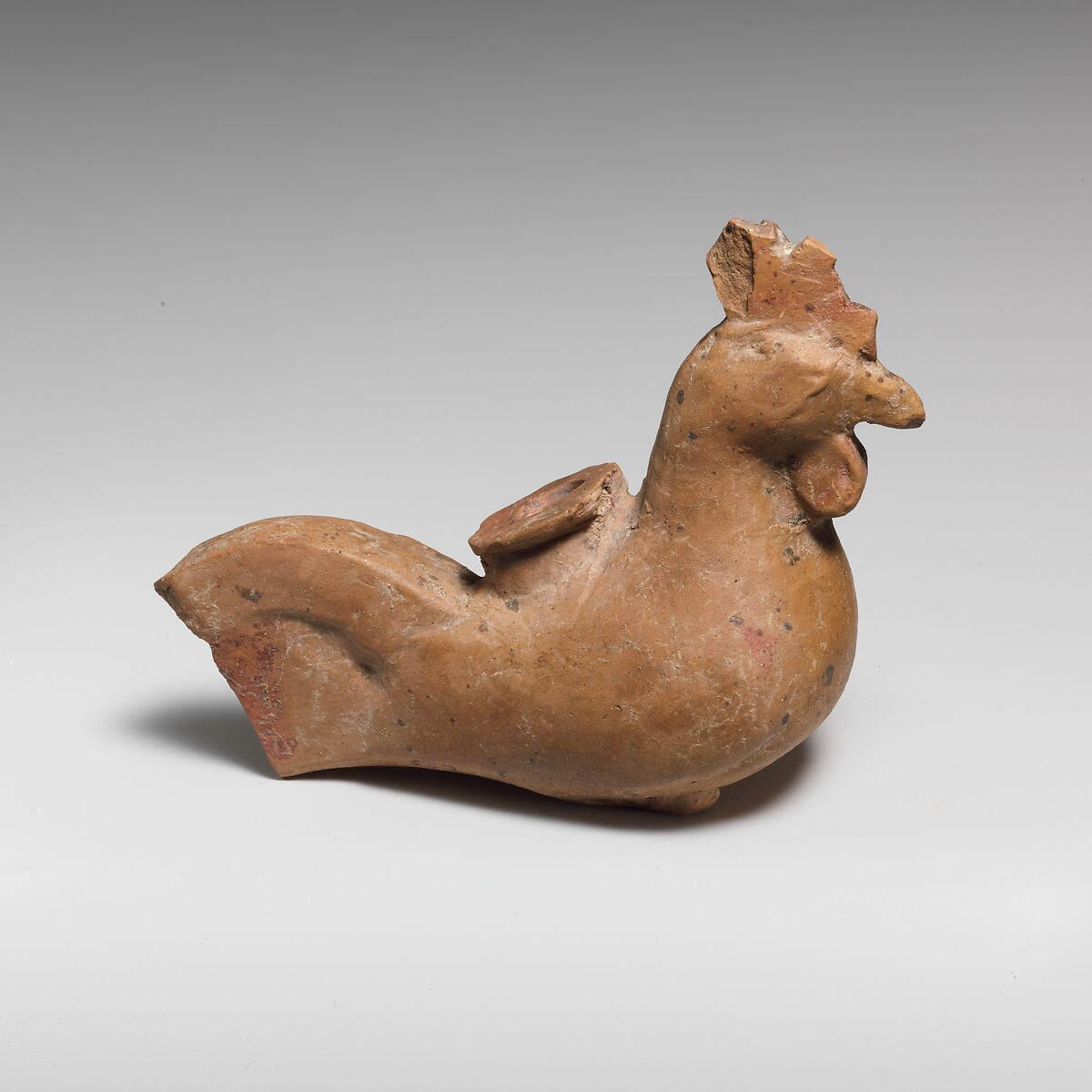 Terracotta vase in the form of a rooster, Terracotta, East Greek, Rhodian 