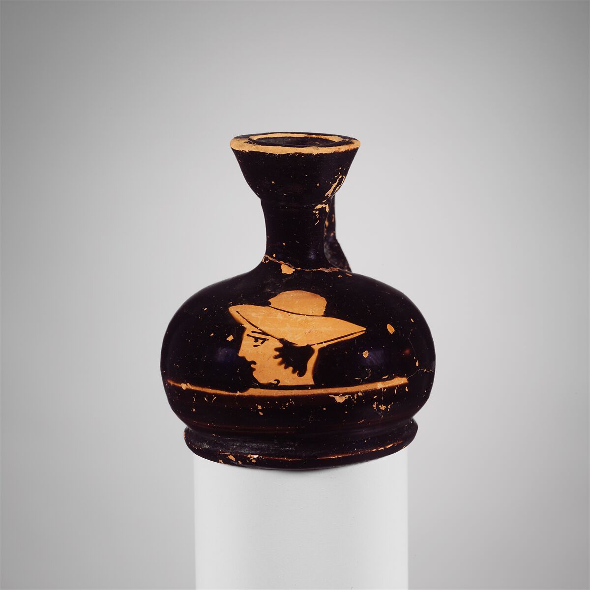 Terracotta squat lekythos (oil flask), Terracotta, Greek, Attic 
