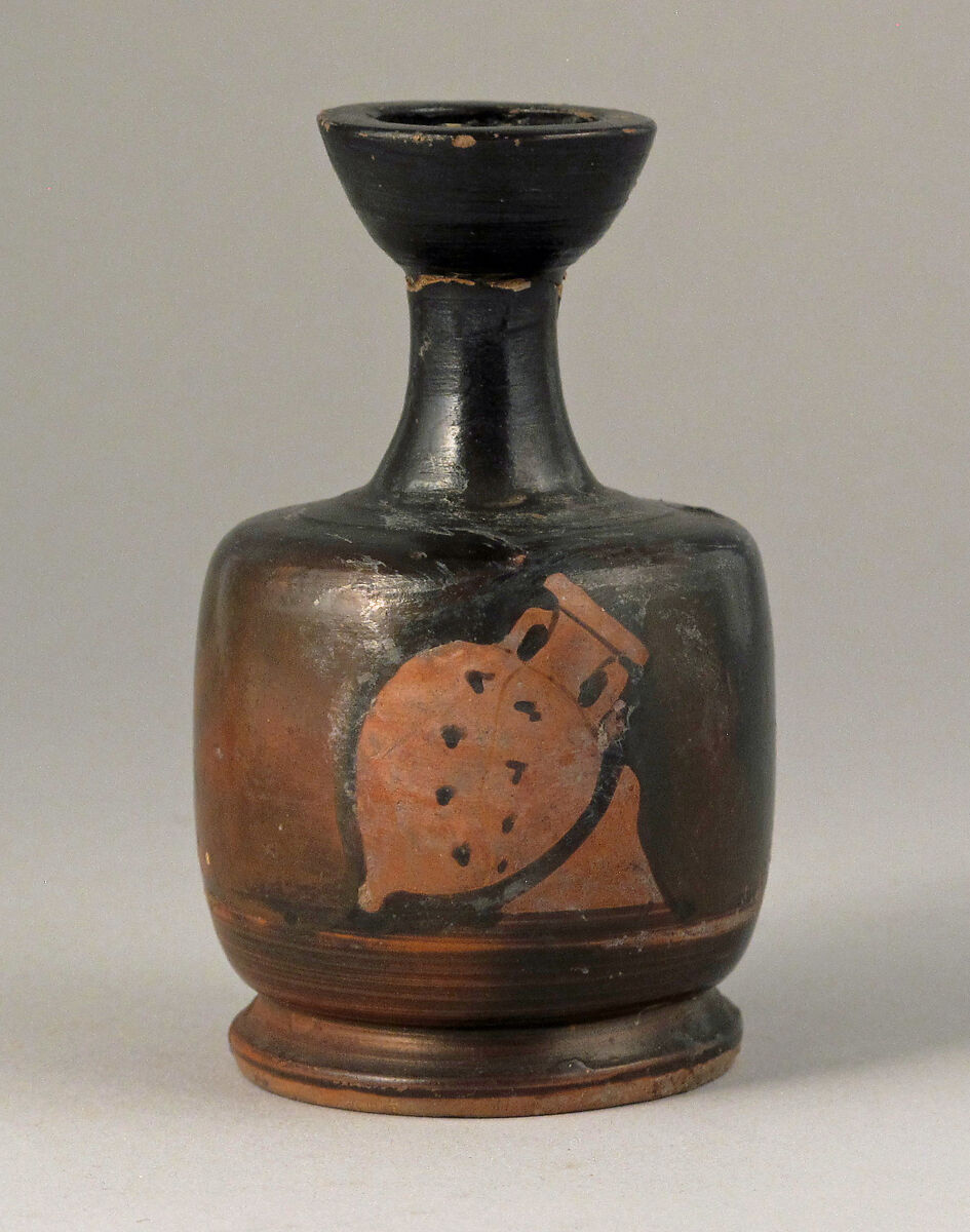 Squat lekythos, miniature, Terracotta, Greek, Attic 