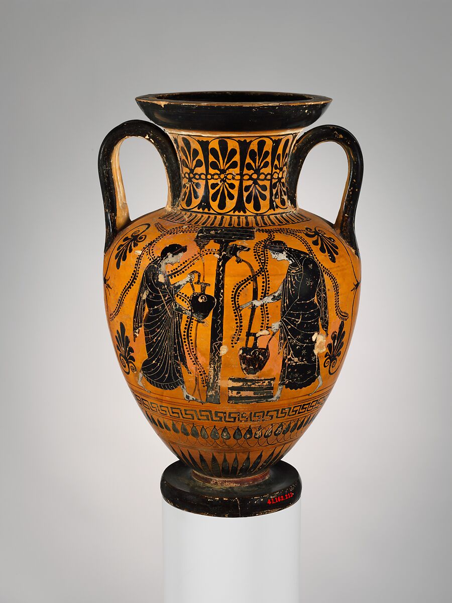 Terracotta neck-amphora (jar), Terracotta, Greek, Attic 