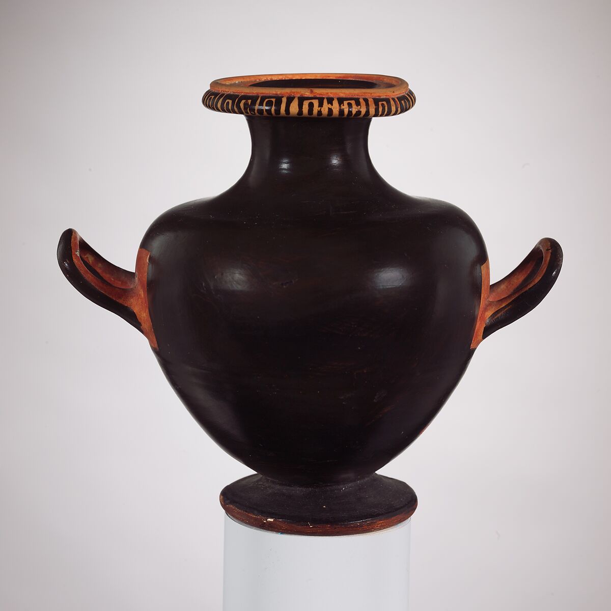 Terracotta hydria: kalpis (water jar), Attributed to the Owl-Pillar Group, Terracotta, Greek, South Italian, Campanian 