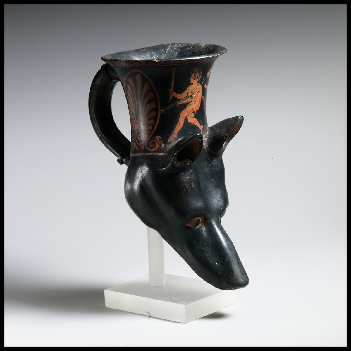 Terracotta rhyton (vase for libations or drinking), Terracotta, Greek, South Italian, Apulian 