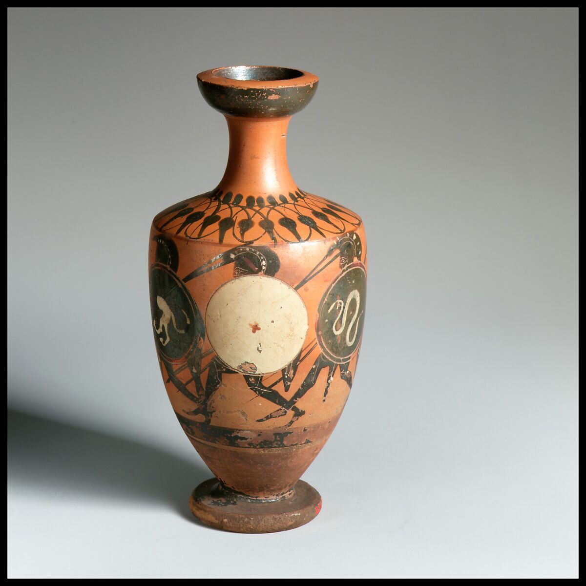 Lekythos, Attributed to the Class of Athens 581, Terracotta, Greek, Attic 