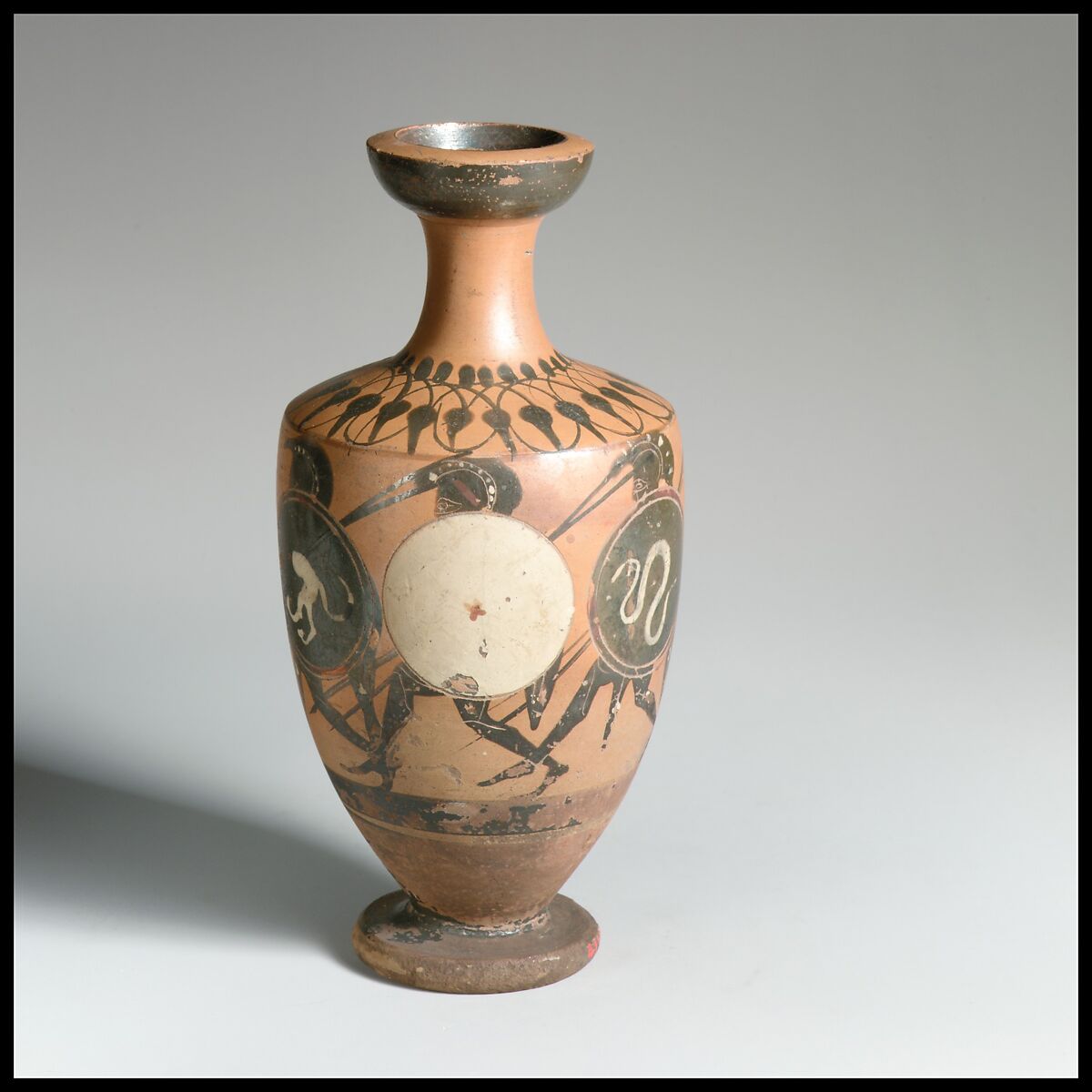 Lekythos, Attributed to the Class of Athens 581, Terracotta, Greek, Attic