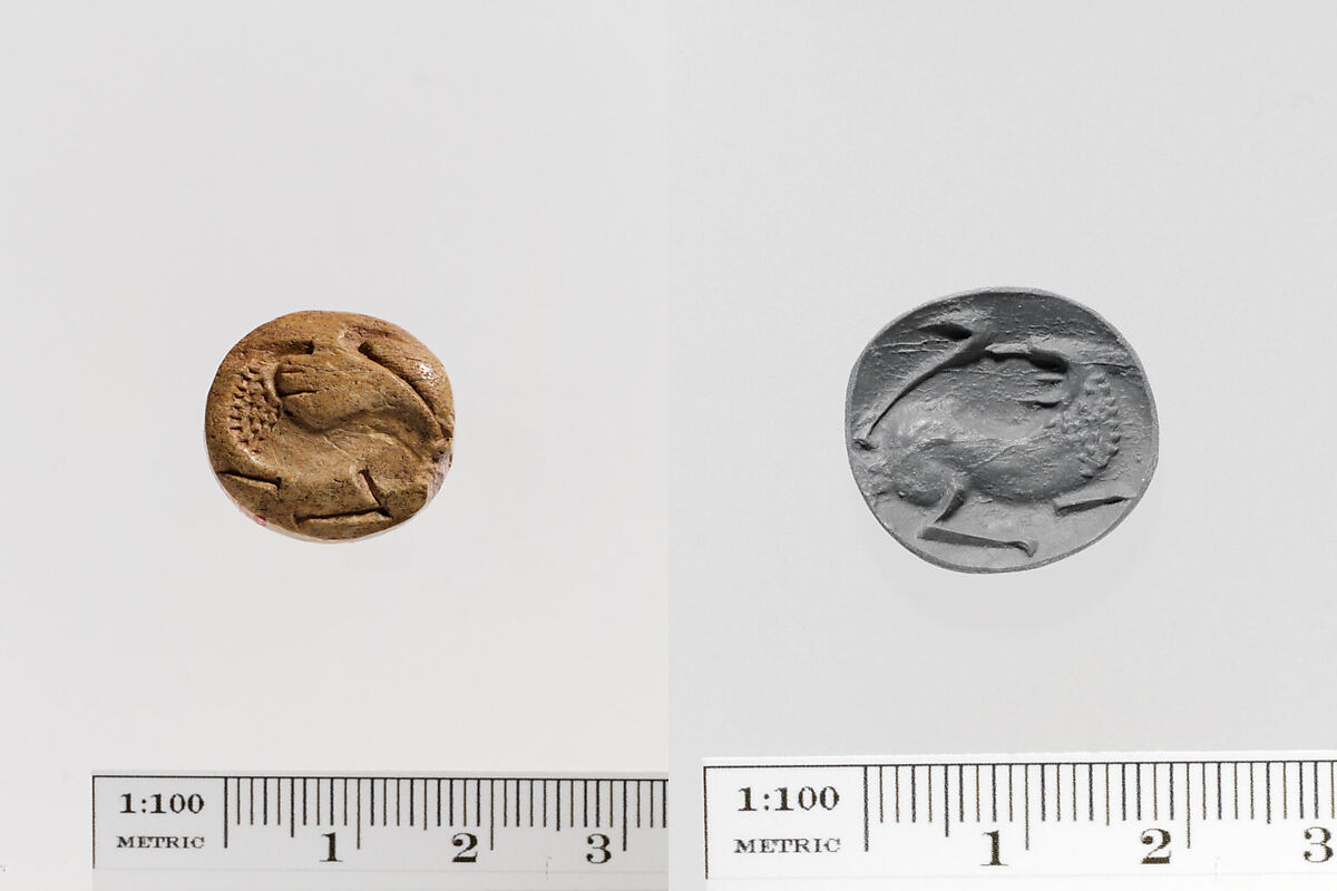 Steatite lentoid seal, Steatite, pale yellow, Greek, Melian