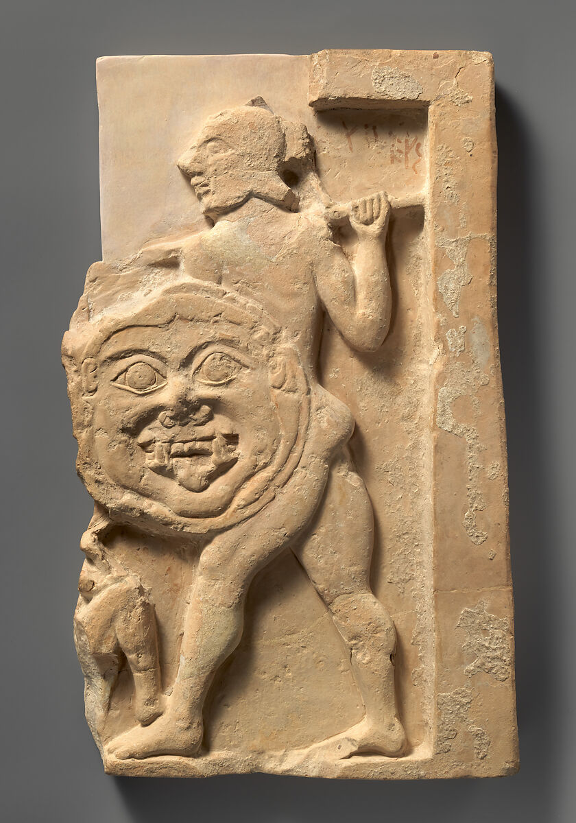 Fragment of a terracotta relief, Terracotta, Greek, Attic 