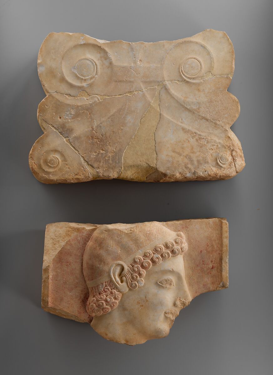 Head of a youth from a marble stele (grave marker), Marble, Parian, Greek, Attic