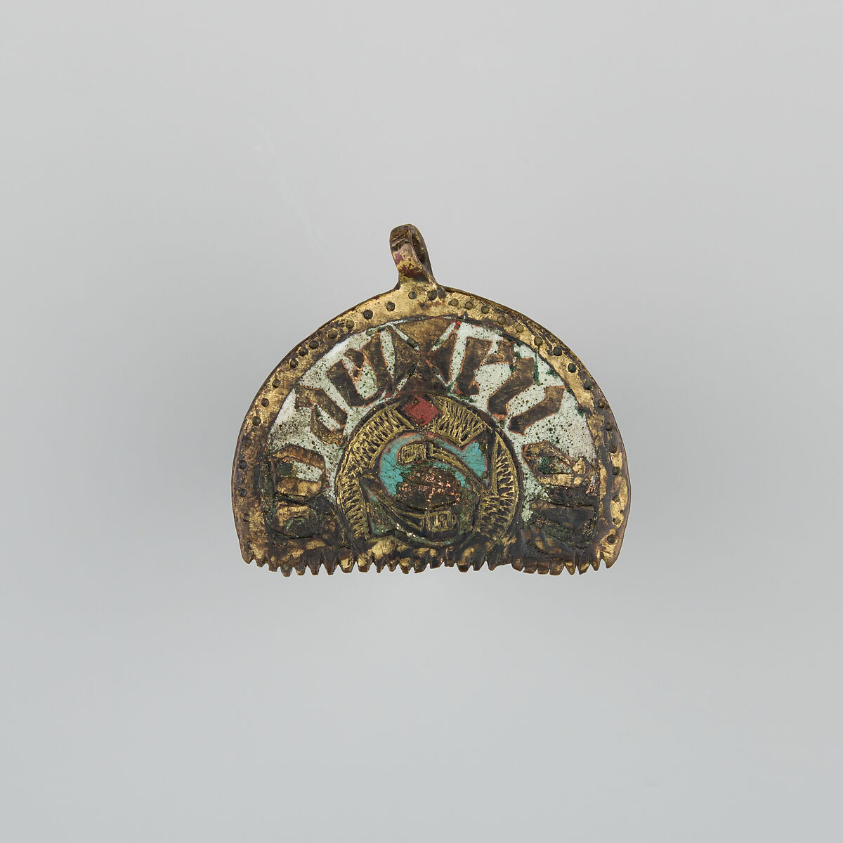 Badge or Harness Pendant, Copper, gold, enamel, Spanish 