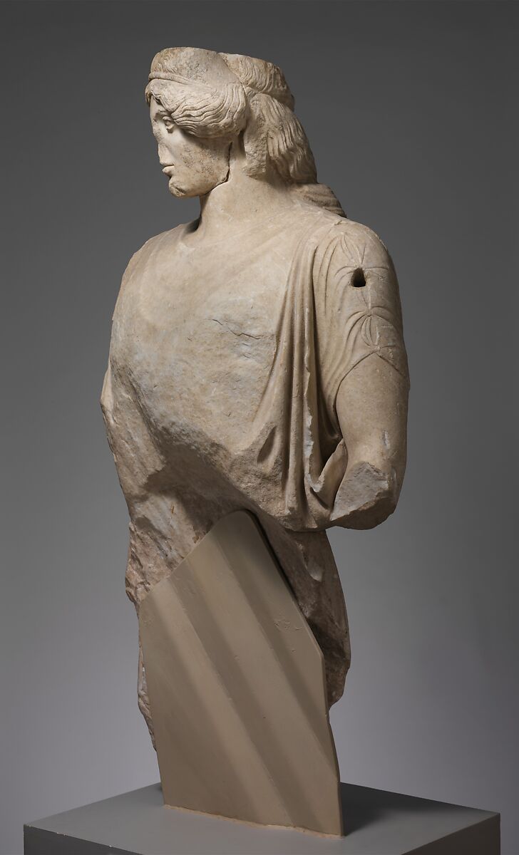 Upper part of a marble statue of a woman, Marble, Pentelic, Roman