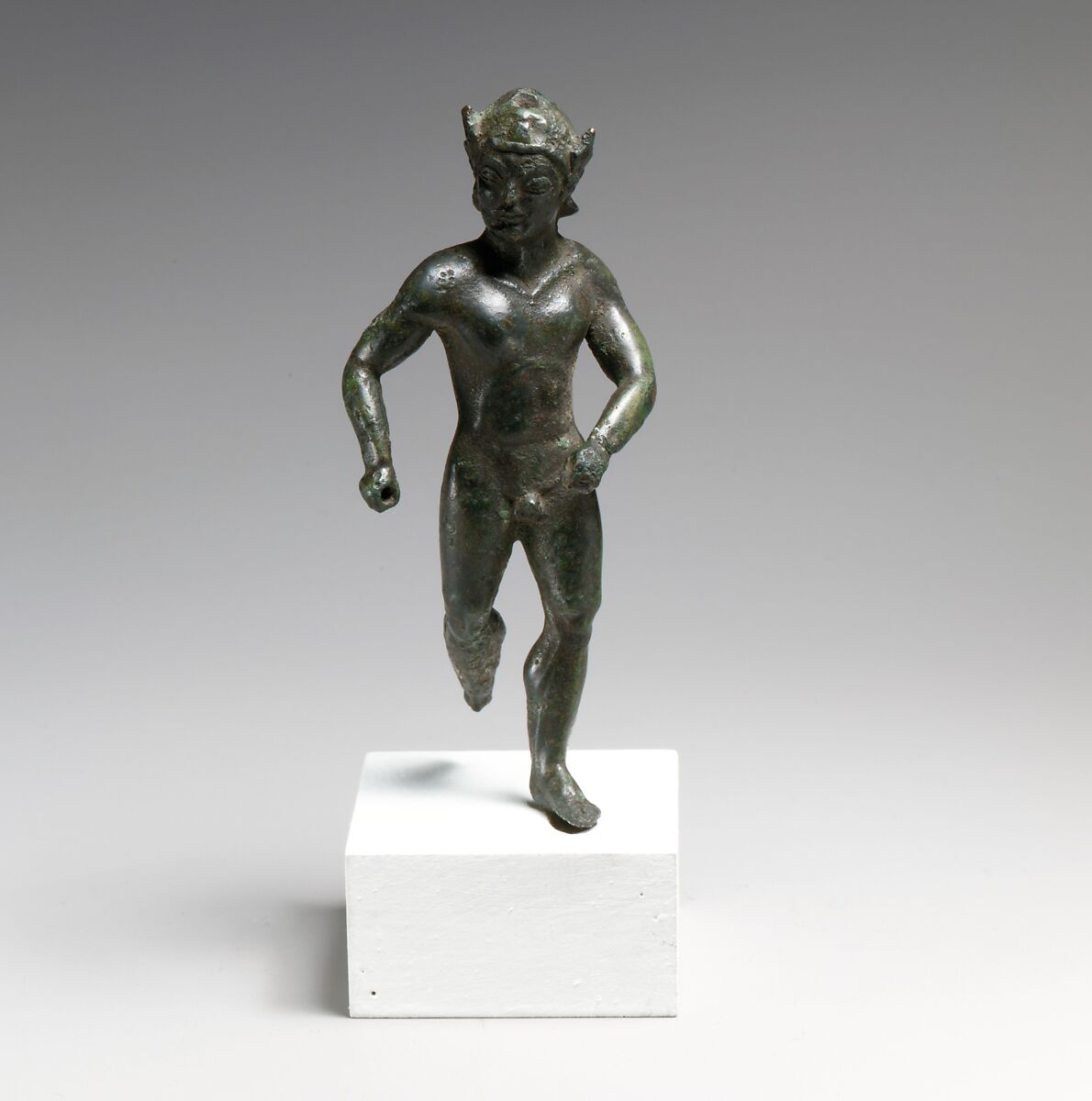 Bronze statuette of a striding warrior, Bronze, Etruscan