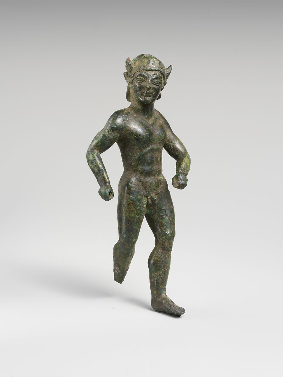 Bronze statuette of a striding warrior, Bronze, Etruscan 