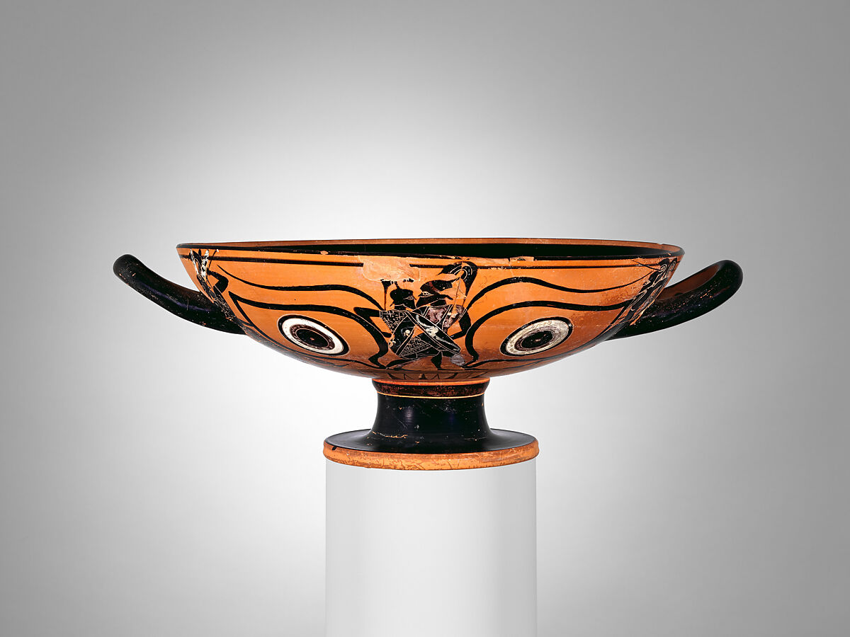 Terracotta kylix: eye-cup (drinking cup), Terracotta, Greek, Attic