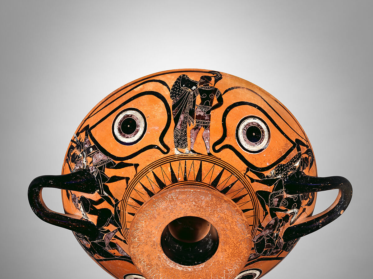 Terracotta kylix: eye-cup (drinking cup), Terracotta, Greek, Attic