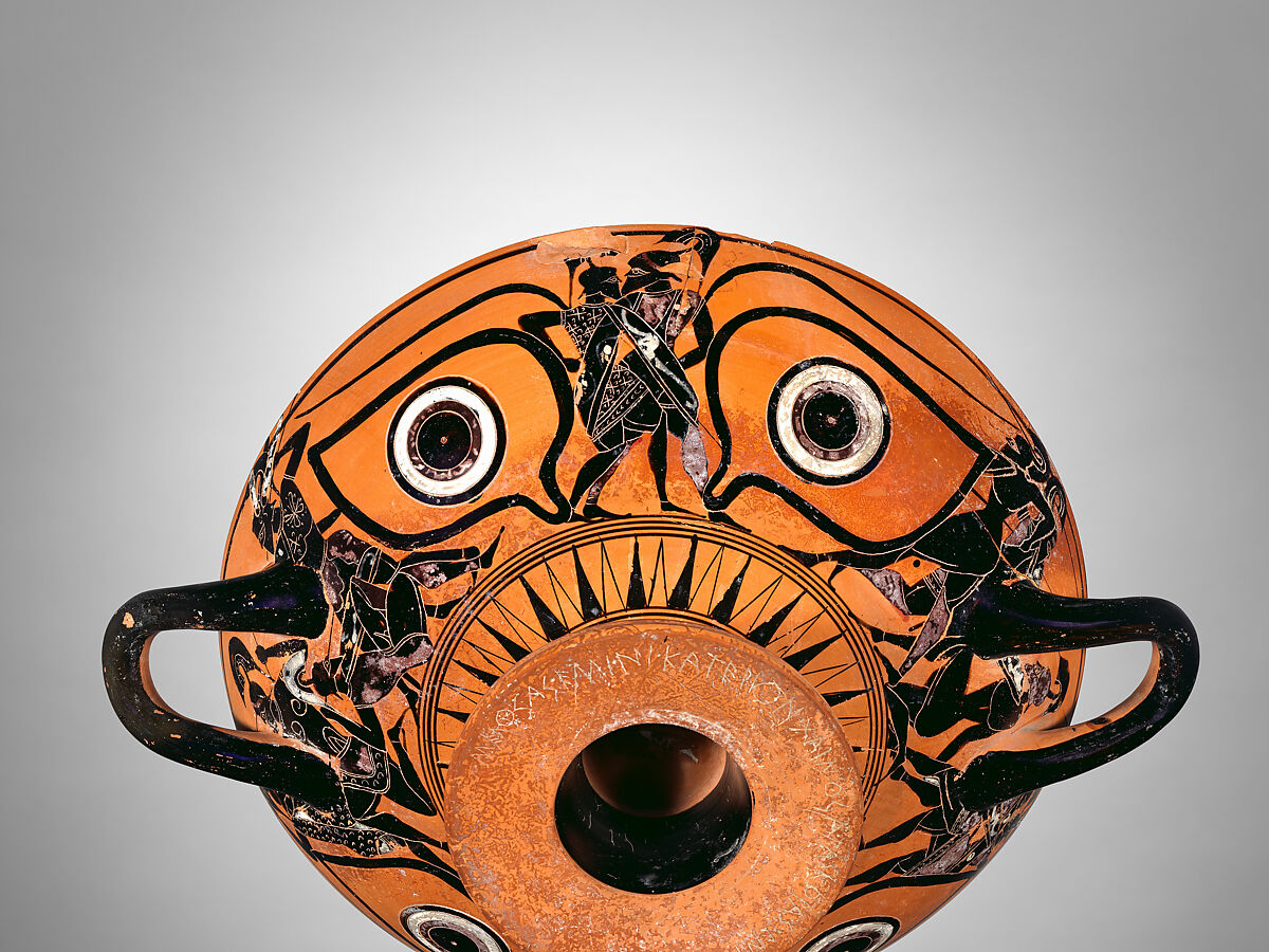 Terracotta kylix: eye-cup (drinking cup), Terracotta, Greek, Attic