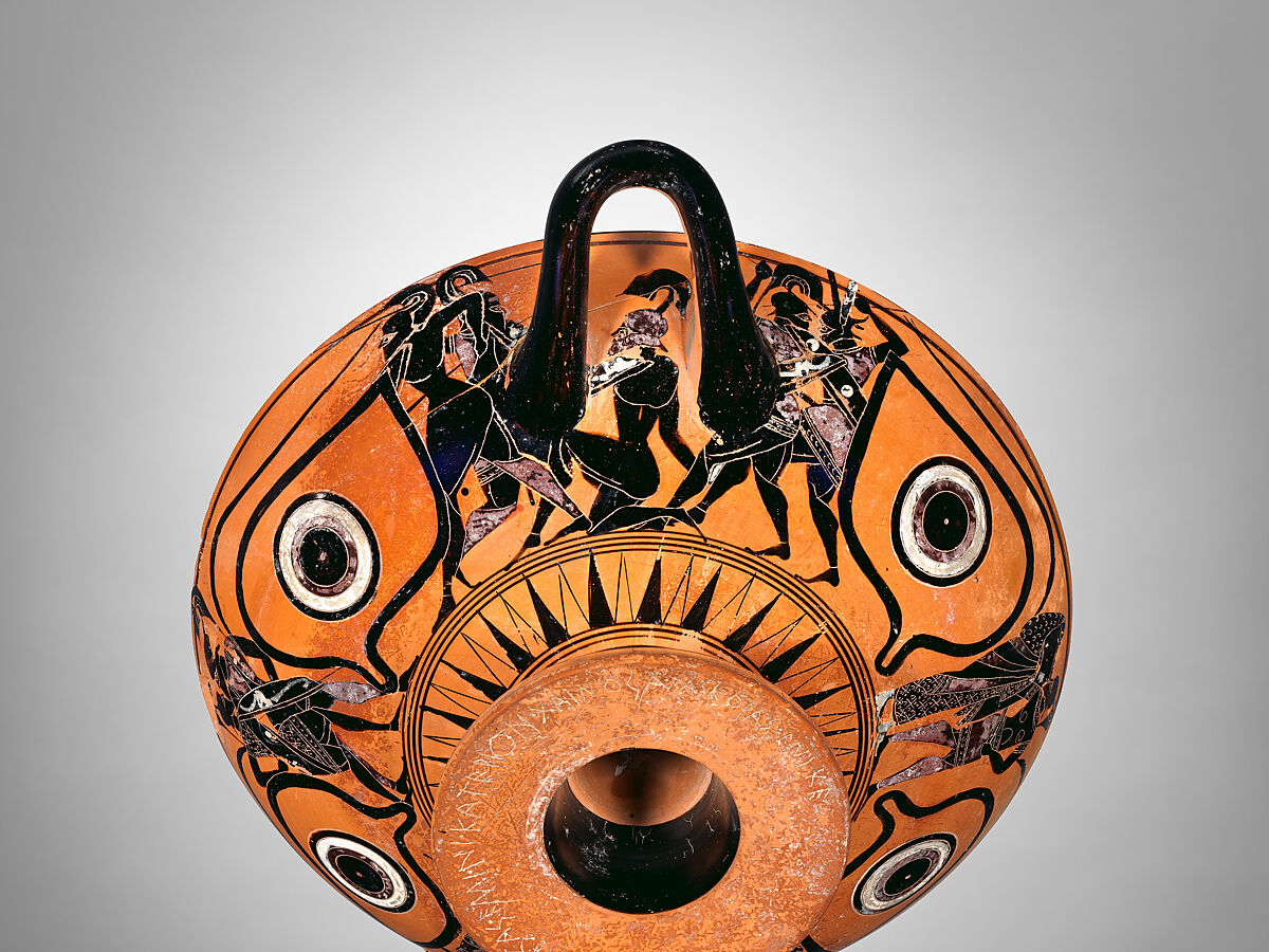 Terracotta kylix: eye-cup (drinking cup), Terracotta, Greek, Attic